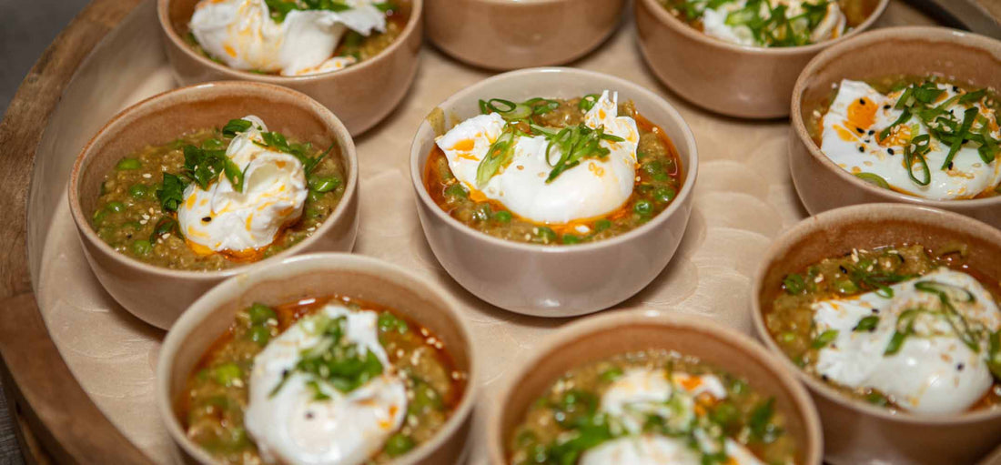 Savory asian oat porridge bowls with poached egg & chilli oil