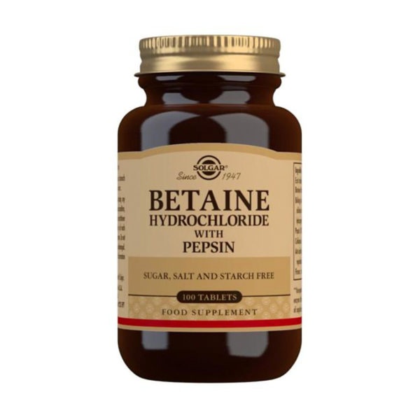 Betaine Hydrochloride with Pepsin – Solgar 100 Tabs